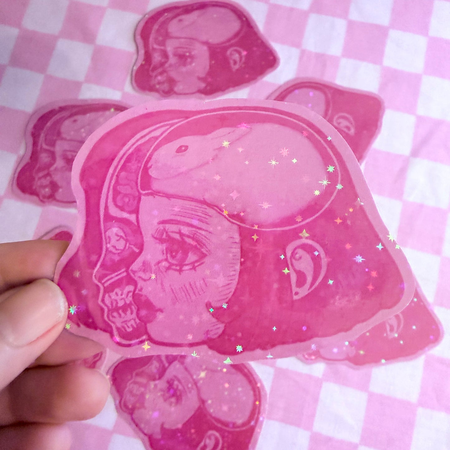 Bunny Brain Glitter Sticker