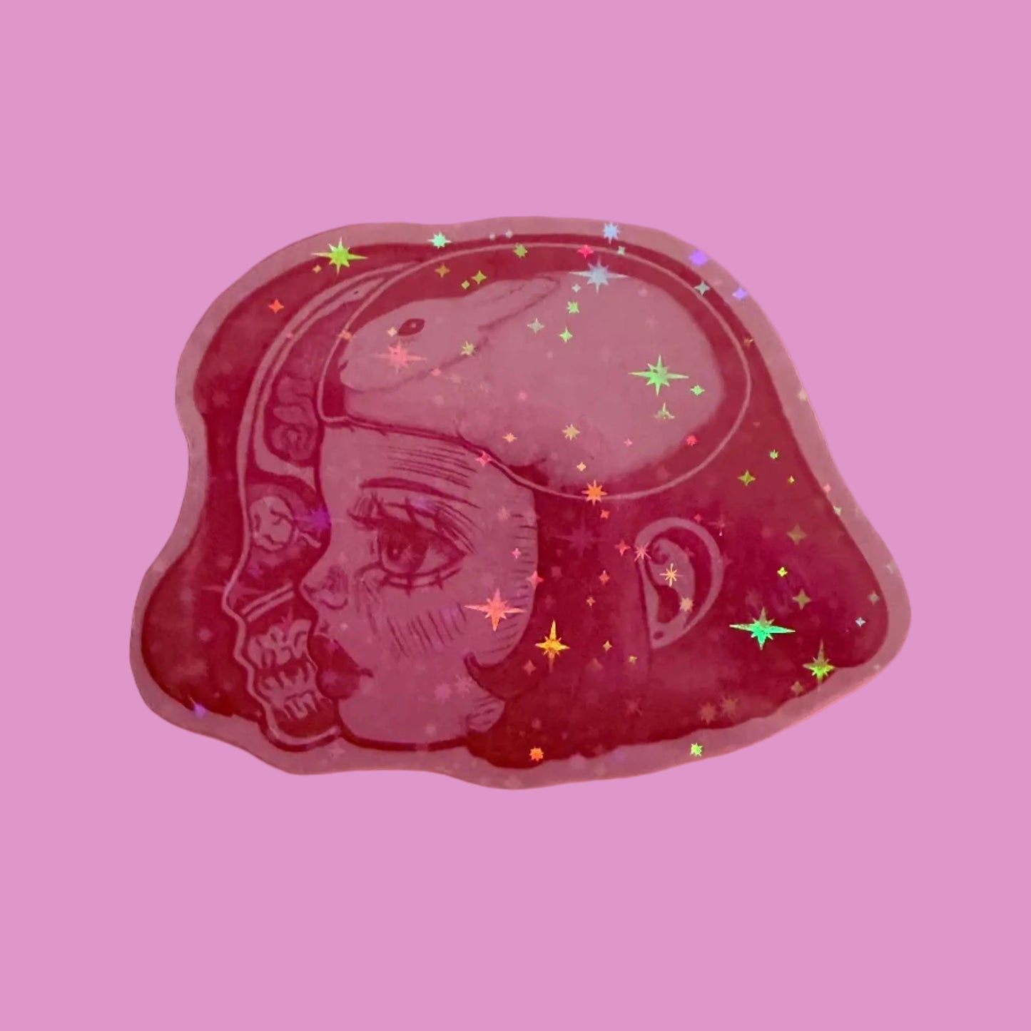 Bunny Brain Glitter Sticker