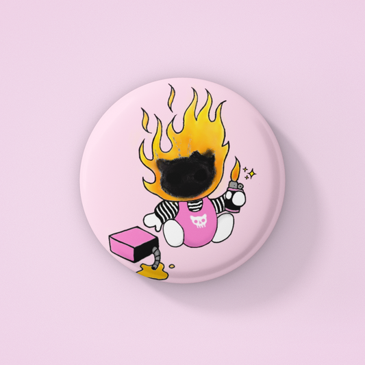 Self Immolating Kitty Button Pin